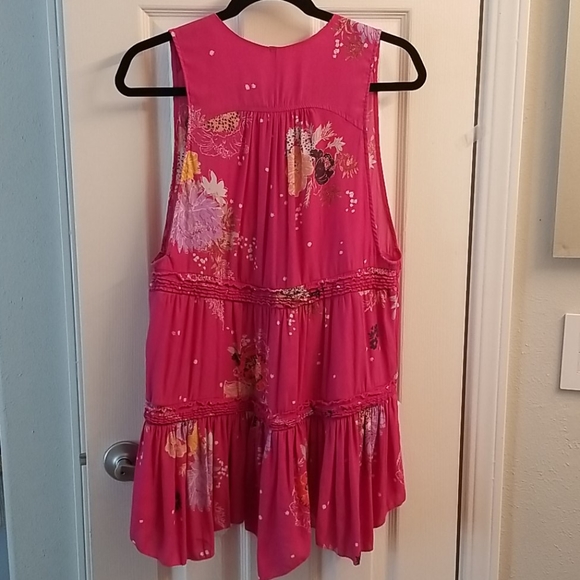 Free people pink floral ruffle tunic small - Picture 5 of 6